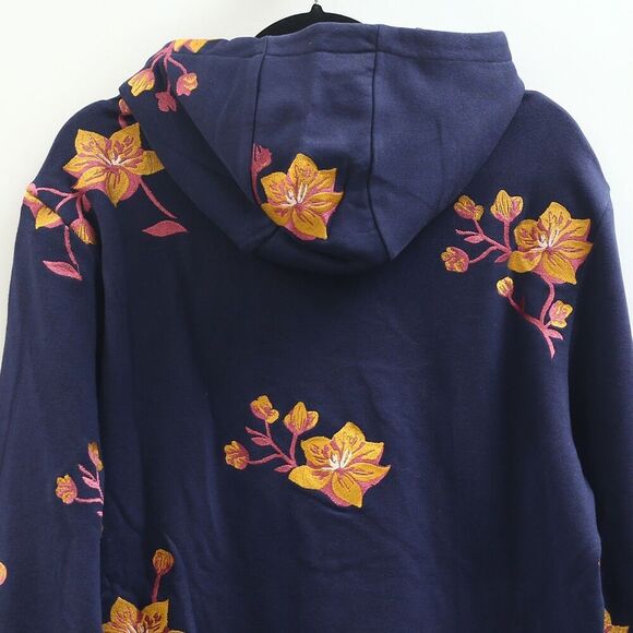 BONOBOS Supersoft Fleece Hoodie Floral Embroidered Long Sleeve Navy M New 283519 - Picture 10 of 11